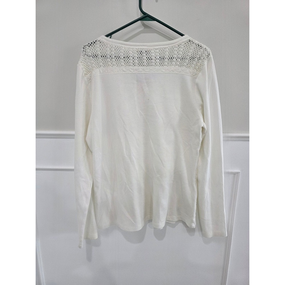 Lucky Brand White Lace Crochet V Neck Long Sleeve Knit Top Women's XL‎